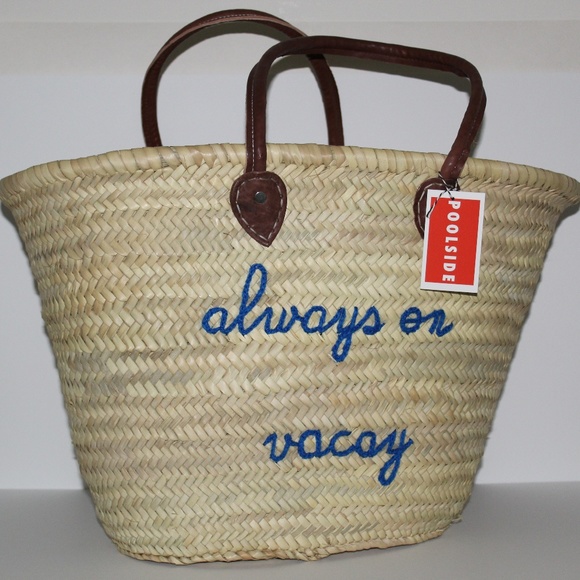 Poolside Handbags - POOLSIDE "ALWAYS ON VACAY" BEACH TOTE STRAW BAG